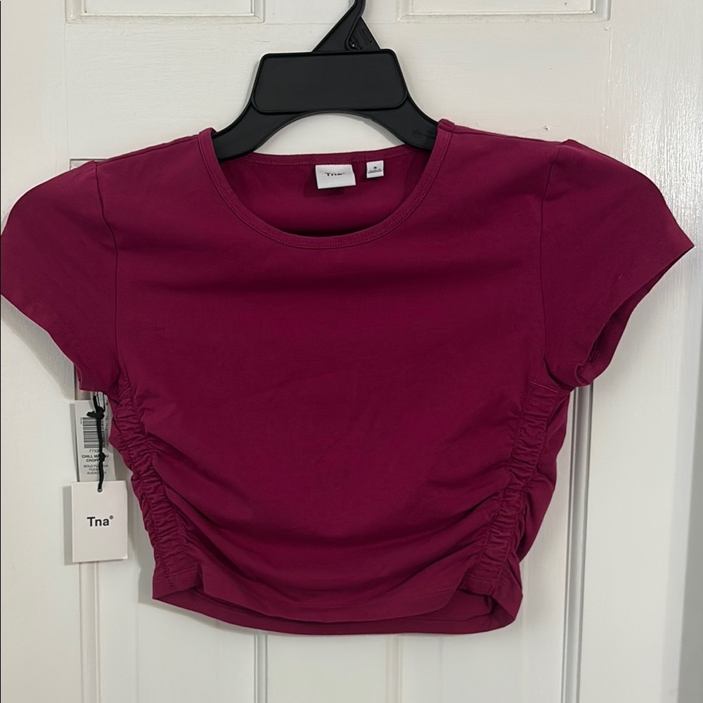 TNA Women's Short Sleeve Deep Berry Colored Top - small